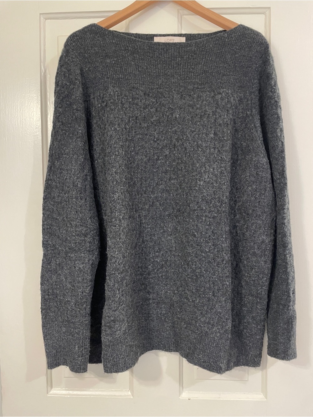 LOFT Gray Textured Boatneck Sweater